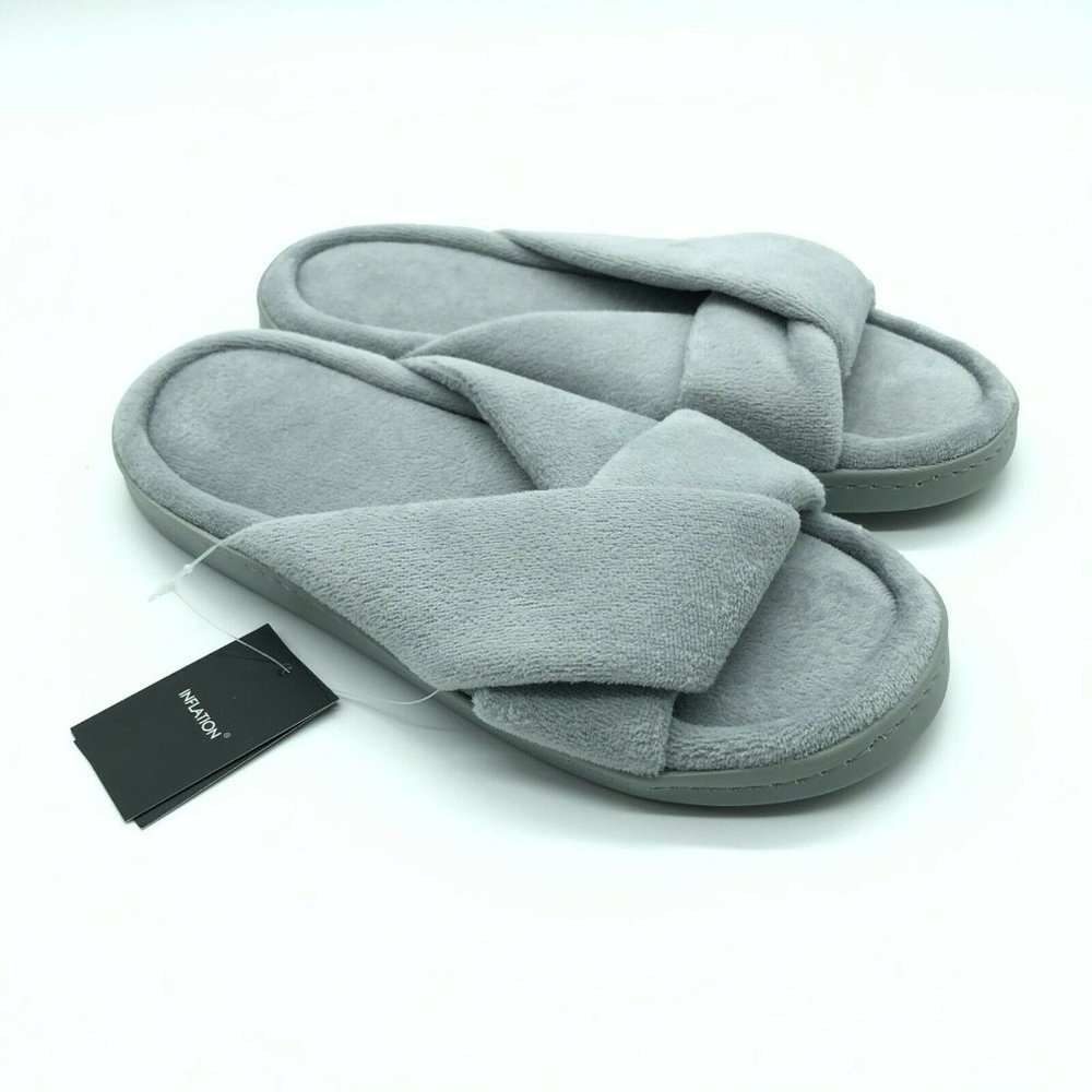 Inflation Womens Slippers Sandals Slides Fleece Slip On Gray Size 7-8
